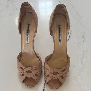 Manolo Blahnik Nude Peep-Toe Heels
